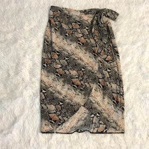 Snake print faux wrap skirt